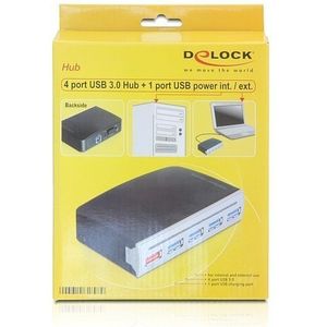 Delock USB-HUB 4-Port USB3.0, zwart, met NT, intern/extern