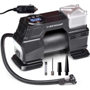Dunlop Digitale Luchtcompressor - Bandenpomp 150PSI/10Bar - Incl. 3 Opzetstukken - Digitaal LED Display - Zwart