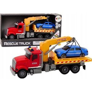 LEANToys vrachtwagen flatbed met kraan Na Auto wereldła geluid Napęd rood