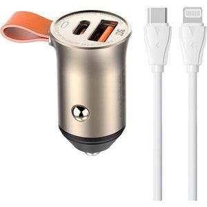 LDNIO auto charger C509Q, USB + USB-C, 30W + cable USB-C to Lightning (gold)