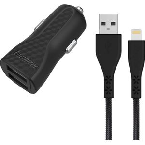 Energizer oplader auto Charger 2xUSB + Lightning Cable (1.2m) zwart