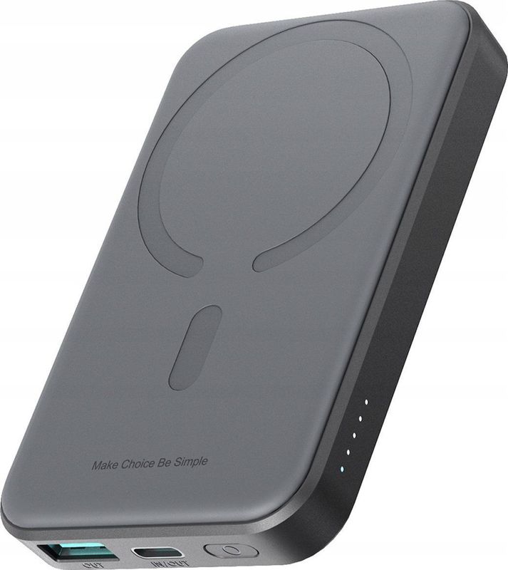 Joyroom Powerbank JR-W020 Mini 5000mAh USB-A USB-C indukcyjny 20W - zwart + kabel USB-C / USB-C