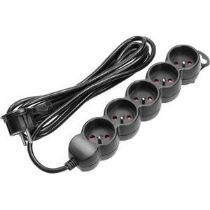 ORNO verlengsnoer 5-krotny 2P+met, 1,5m H05VV-F 3x1,5mm2 , Imax=16A, płaska wtyczka, zwart