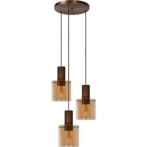 Lucide Toledo Hanglamp 3X E27/60W Koper/Amber Glas