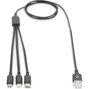 DIGITUS USB-oplaadkabel - 1,0 M - USB A (St) Naar Lightning (St - USB Micro B (St - USB C (St)