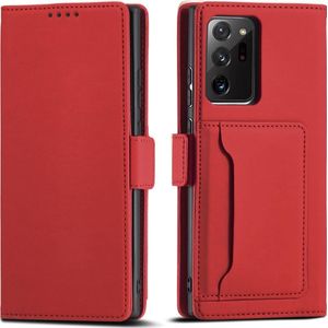 Hurtel Magnet Card Case etui voor Samsung Galaxy S22 Ultra hoes portemonnee na kaarten kaartenę standaard rood