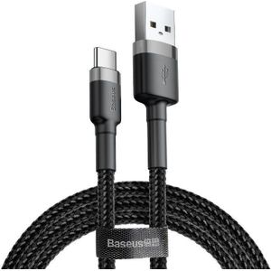 Baseus USB-C Fast Charge Kabel Gevlochten 1 Meter 3A Zwart Grijs