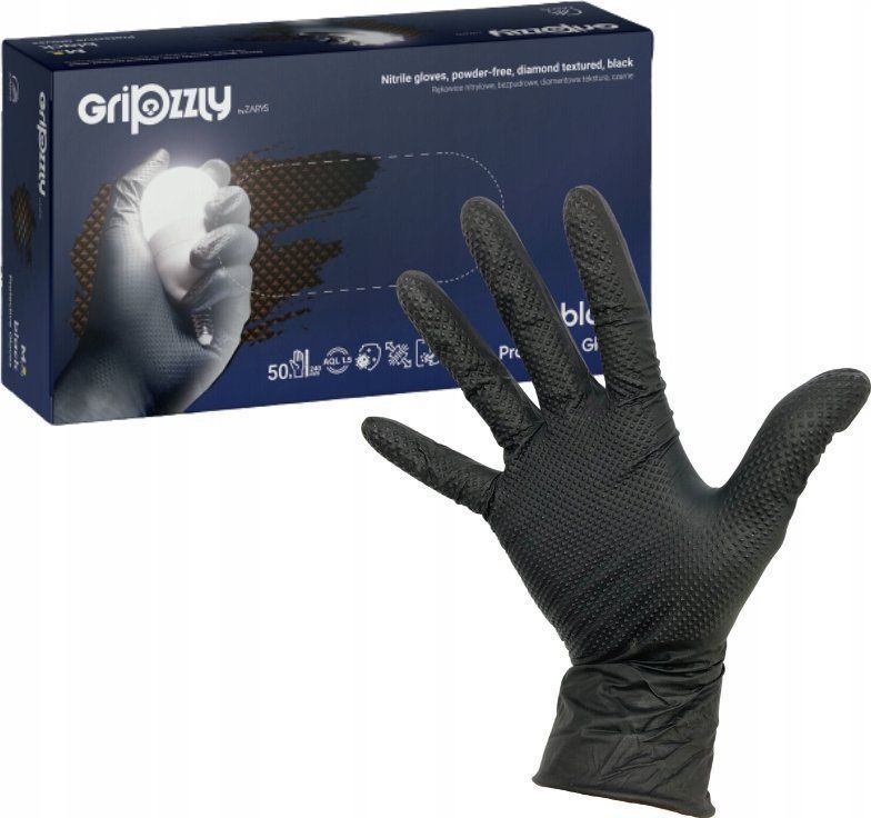 Zarys Gripzzly - handschoenen diagnostyczne, nitrylowe, bezpudrowe, zwart - L