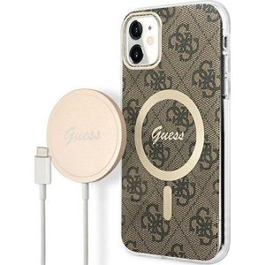 GUESS oplader serie etui + lader draadloos GUBPN61H4EACSW Apple iPhone 11 bruin/bruin hard case 4G Print MagSafe