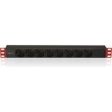 Techly I-CASE STRIP-81V2 energiedistributie 8 AC-uitgang(en) 1U Zwart, Rood