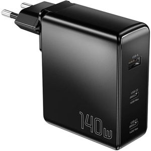 Essager muur charger, , ECT2CA-MQB01-met, 2xUSB-C, USB-A, 140W (zwart)