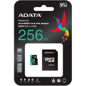 ADATA 256GB Premier Pro MICROSDXC, R/W up to 100/80 MB/s, met Adapter