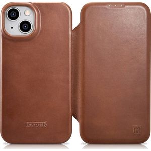 iCarer CE Oil Wax Premium Leather Folio Case skórzane etui iPhone 14 Plus met klapką magnetisch MagSafe bruin (AKI14220707-BN)