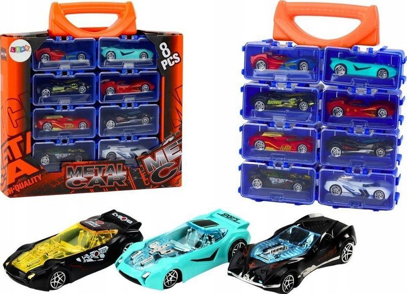 LEANToys serie Autek Resoraków W koffer metaal 8 stuks