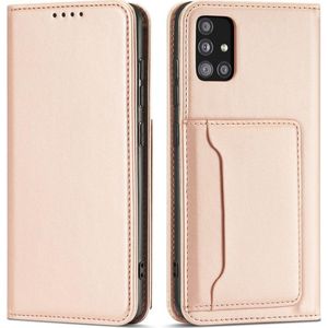 Hurtel Magnet Card Case etui voor Samsung Galaxy A12 5G hoes portemonnee na kaarten kaartenę standaard roze