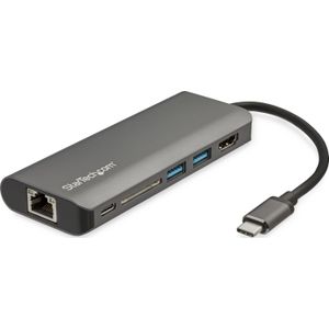 StarTech USB-C Multiport Adapter - USB-C Travel Dock met 4K HDMI, 3x USB 3.0 Hub, SD/SDHC, GbE, 60W PD 3.0 Pass-Through - Compacte USB-C Mini Docking Station USB Type-C/Thunderbolt 3