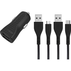 Energizer oplader Hardcase oplader auto 2USB 2,4A met kablem type-C en microUSB zwart Lifetime