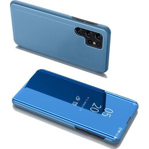 Hurtel Clear View Case tas etui met klapką Samsung Galaxy S22 Ultra blauw