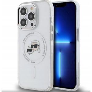 Karl Lagerfeld KLHMP14LHLSKCH iPhone 14 Pro 6.1 inch wit/wit hardcase IML Metal Karl&Choupette Head MagSafe