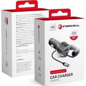 ForCell oplader CARBON lader auto USB QC 3.0 18W + kabel voor Apple Lightning 8-pin PD20W CC50-1AL zwart (Total 38W)