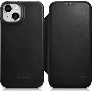 iCarer CE Oil Wax Premium Leather Folio Case skórzane etui iPhone 14 met klapką magnetisch MagSafe zwart (AKI14220705-BK)