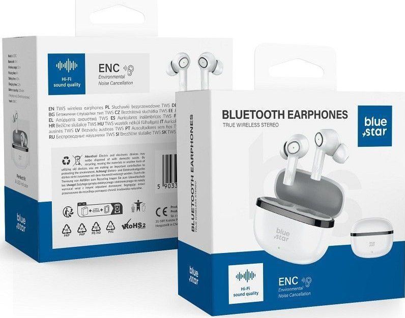 Blue Star koptelefoon koptelefoon draadloos stereo TWS AC20C met funcją ENC wit
