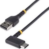 StarTech 30cm USB A naar C Oplaadkabel, Haakse USB-C Kabel, Robuuste Fast Charge USB-C Kabel, USB 2.0 A naar Type-C, 3A, Korte USB Laadkabel met Aramide Vezel, Zwart