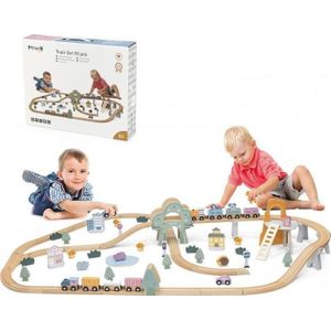 Viga Toys houten treinset voor kinderen trein spoor 90 stukjes