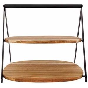 Cosy & Trendy Etagere Ovaal Acacia - 2 Lagen 28,5x25xh25,5cm Bruin