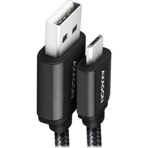 AXAGON BUMM-AM10AB, HQ Cable Micro USB <-> USB A, 1m, USB 2.0, 2.4A, ALU, braid, zwart *USBAM *MUSBBM