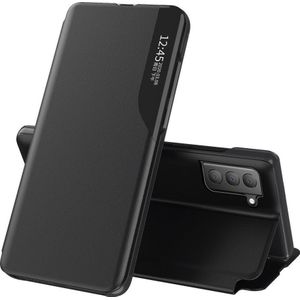 Hurtel Eco Leather View Case elegancki tas etui met klapką en functie podstawki Samsung Galaxy S21 FE zwart