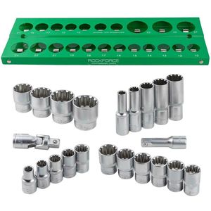 Rockforce SHORT 6-POINT SOCKETS. 22pcs.1/2 inch 10-32mm /INSERT/SHELF