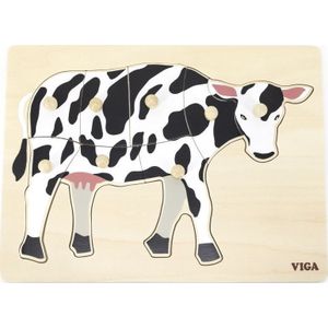 Viga Toys VIGA houten puzzel Montessori koe met Pinezkami