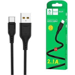 Denmen D23T USB-kabel USB - USB-C 2,1A 2M Zwart