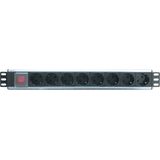 Techly I-CASE STRIP-18SH energiedistributie 8 AC-uitgang(en) 1.5U Zwart, Zilver