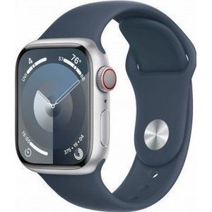 Apple Watch Series 9 GPS + Cellular 41mm zilver Aluminium Case met Storm blauw Sport Band - M/L