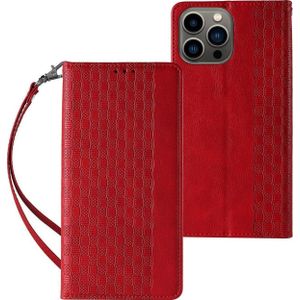 Hurtel Magnet Strap Case etui voor iPhone 13 Pro hoes portemonnee + mini riem hanger rood