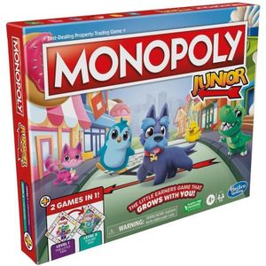 Monopoly Junior A85621041 - Bordspel voor kinderen vanaf 4 jaar - 2-in-1 spel met 2 spelniveaus - Multiplayer Familiespel