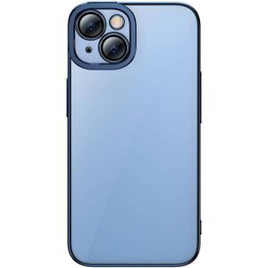 Baseus Glitter Transparent Case en Tempered Glass set voor iPhone 14 Plus (blauw)