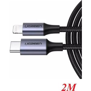 UGREEN 3A USB-C naar Apple Lightning Kabel PD 20W MFi 2M Zwart