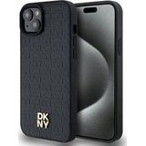 DKNY DKHMP15MPSHRPSK iPhone 15 Plus / 14 Plus 6.7 inch zwart/zwart hardcase Leather Monogram patroon Metal Logo MagSafe