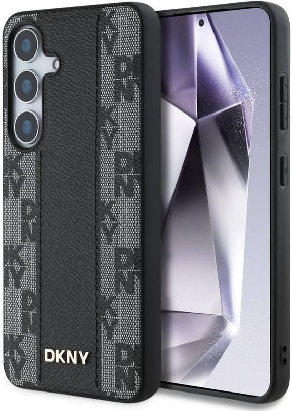 DKNY Etui Leather Checkered patroon MagSafe voor Samsung Galaxy S25 zwart