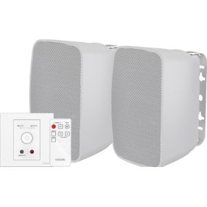 Vision Techconnect Faceplate Audioverstarker mit Lautsprechern - LEBENSLANGE GARANTIE - 2 x 25 W (RMS @ 8 Ohm) - Zwei Eingange (Eingang 1 an der Vorderseite dupliziert) - Fernbedienung - schaltet auf voreingestelltem Pegel ein oder setzt die vorherig