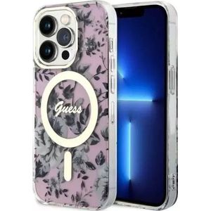 GUESS Etui na telefoon GUHMP14XHCFWSP voor Apple iPhone 14 Pro Max 6,7 inch roze/roze hardcase Flower MagSafe