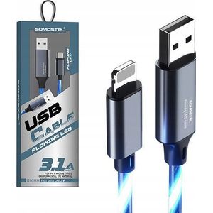 M Kabel USB KABEL USB IPHONE 3.1A SOOSTEL LED blauw 3100Ah QUICK CHARGER QC 1.2 POWERLINE SS-BY01 blauw