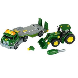 Klein John Deere tractor op voertuigtransporter 14 cm - Speelgoed