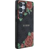 GUESS Leather 4G bloemen Print Metal Classic Logo MagSafe Case Samsung Galaxy S25 Ultra zwart