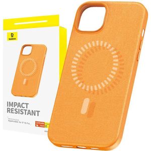 Baseus Magnetic Phone Case voor iPhone 15 Pro Fauxther Series (oranje)
