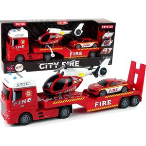 LEANToys serie brandweer flatbed speelgoed auto Helikopter geluid wereldła rood LEAN Toys