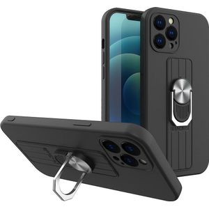 Hurtel Ring Case siliconen etui met handvat na vinger en podstawką voor Samsung Galaxy A32 5G zwart